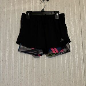 Adidas Black and Pink Athletic Shorts with Layered Design